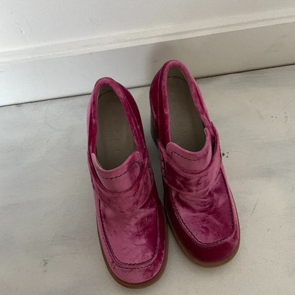 MARNI Pink Velvet Moccasin Loafers Chunky Block High Heels Sz 37 - Picture 4 of 10